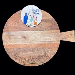 Happy Everything-Wooden Charcuterie Board W/Happy Hour Tag Removable-Velcro NWT